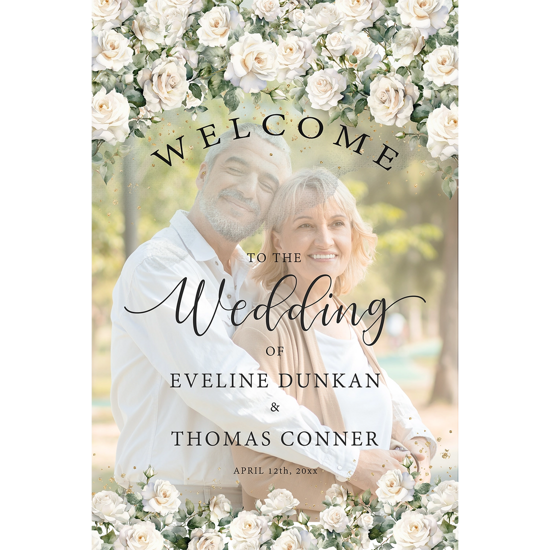 White Rose Welcome Wedding Sign