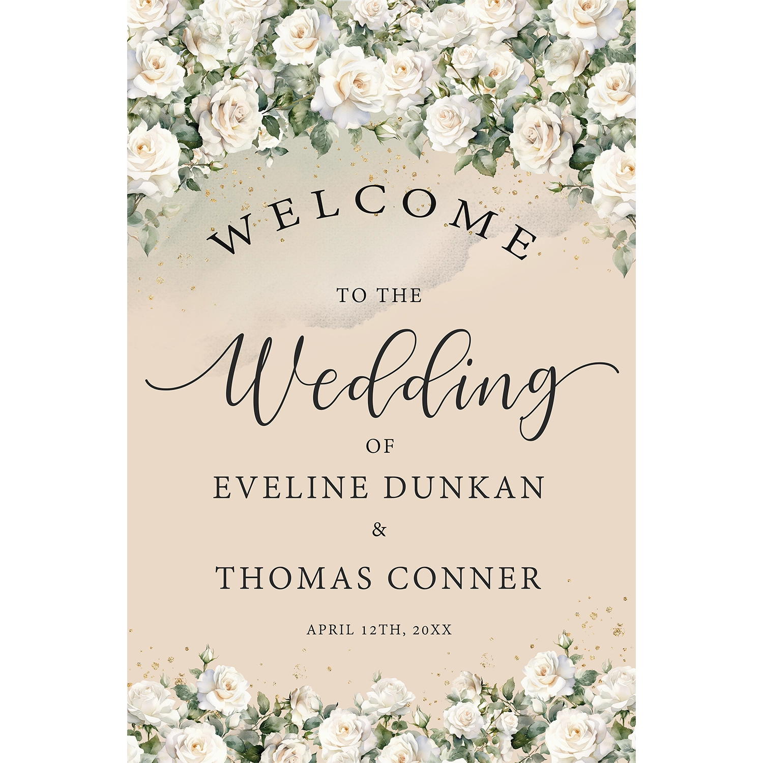 White Rose Welcome Wedding Sign