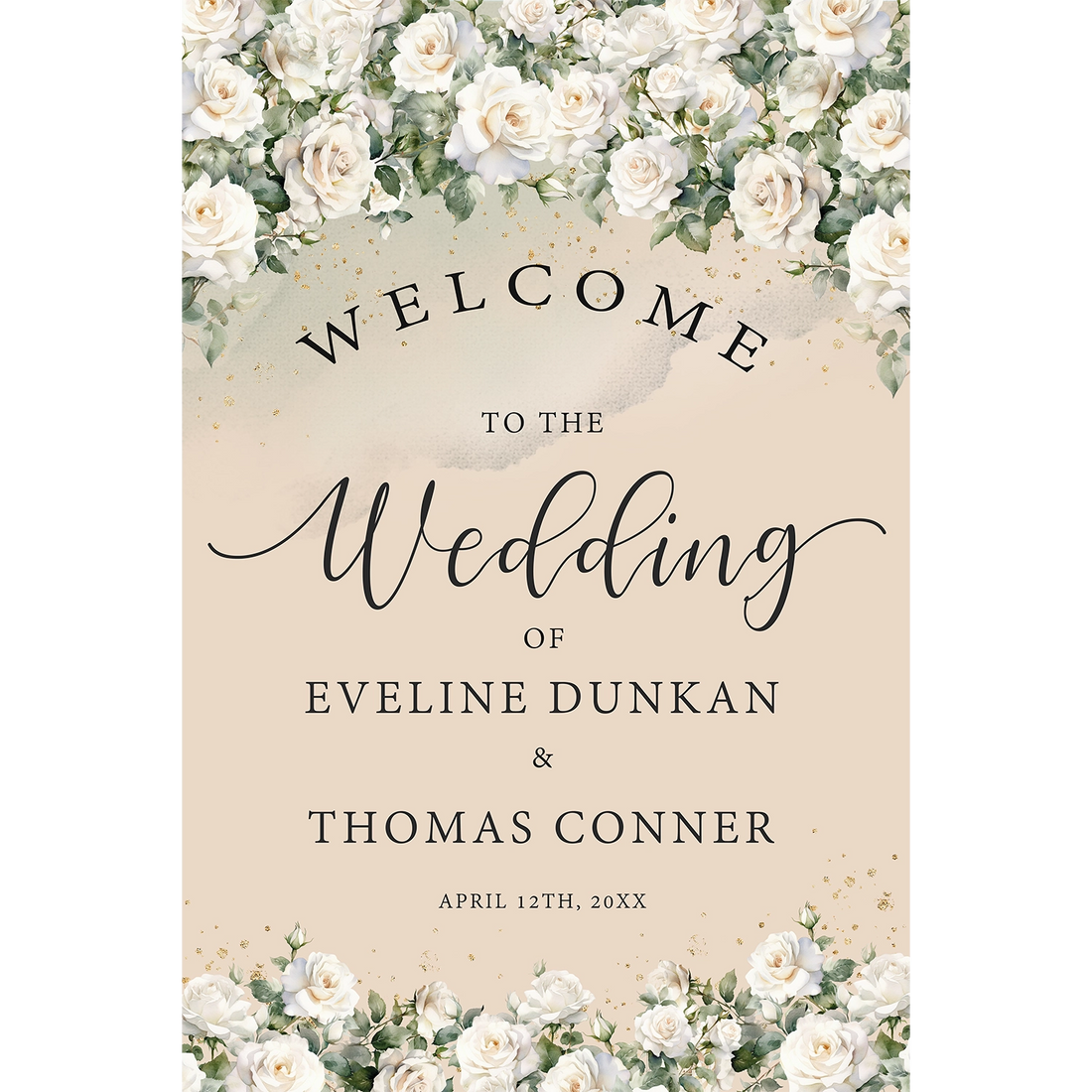 White Rose Welcome Wedding Sign