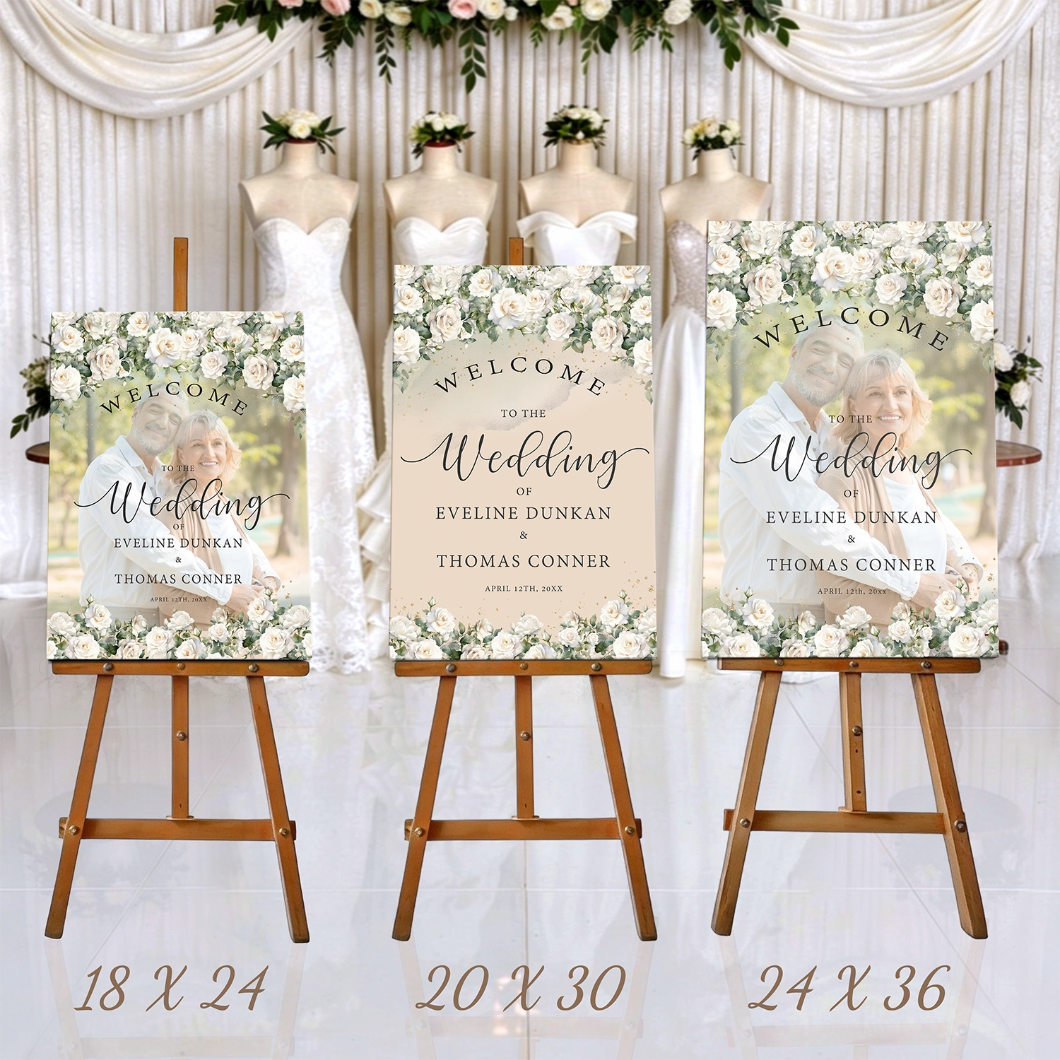 White Rose Welcome Wedding Sign