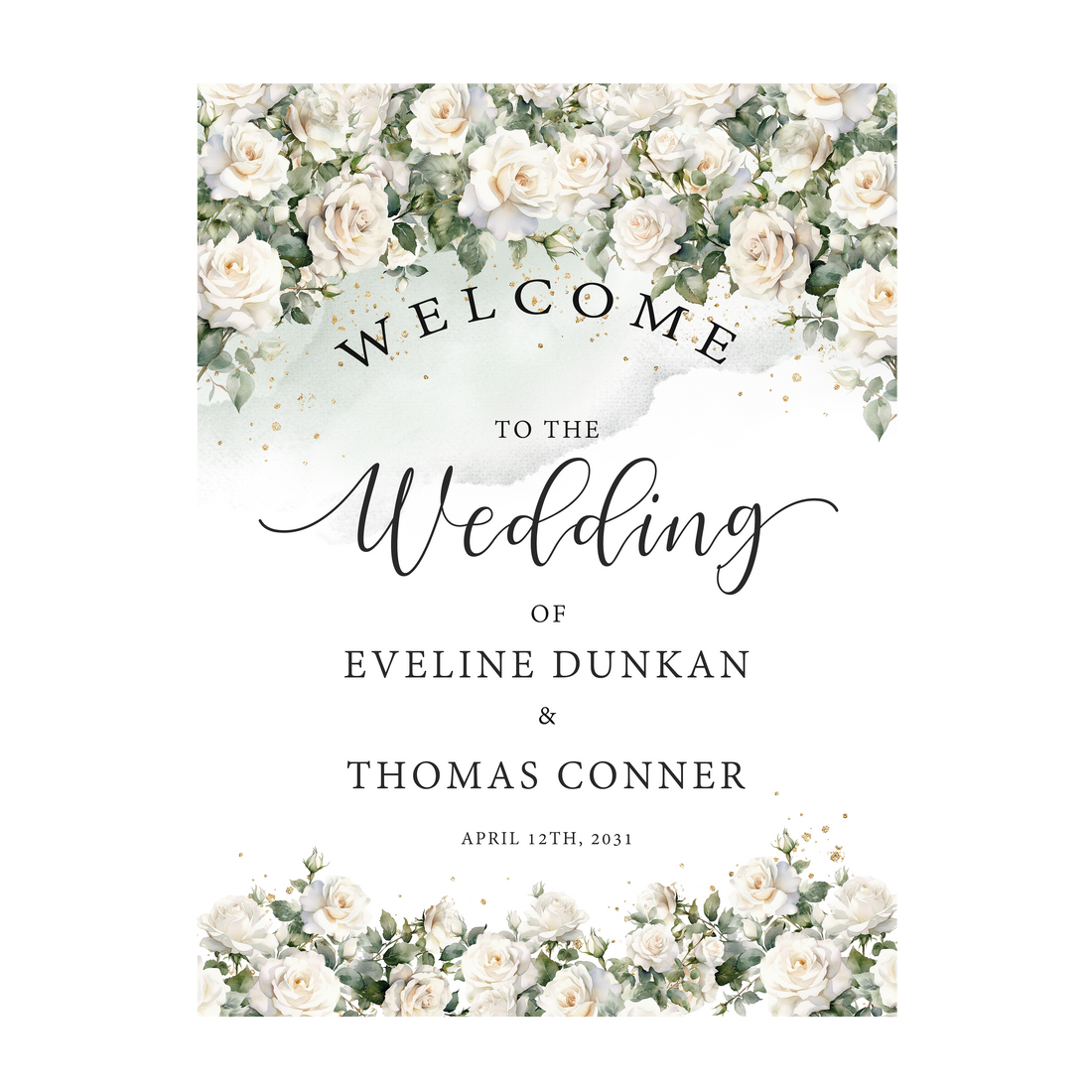 White Rose Welcome Wedding Sign
