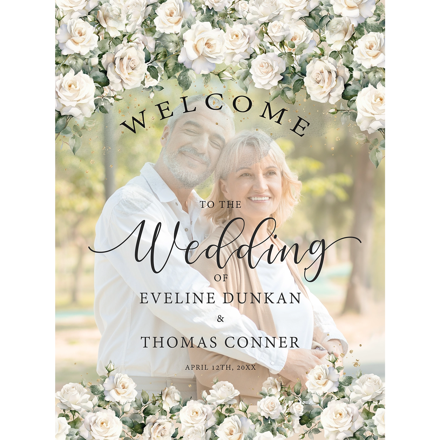 White Rose Welcome Wedding Sign