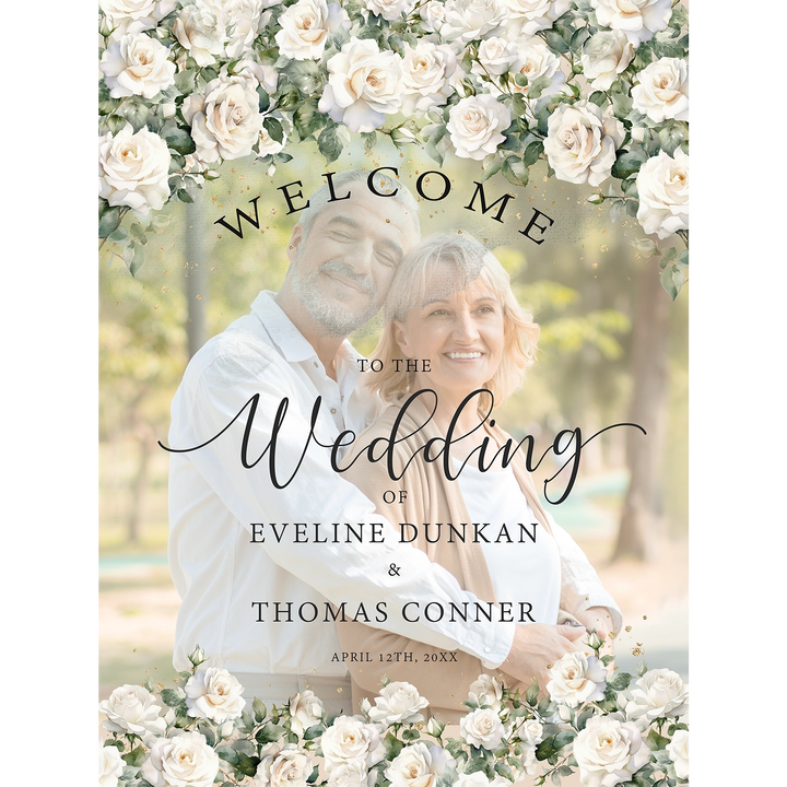 White Rose Welcome Wedding Sign